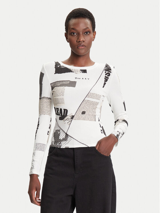 Desigual Bluzka Newspaper 25WWTK25 Biały Regular Fit