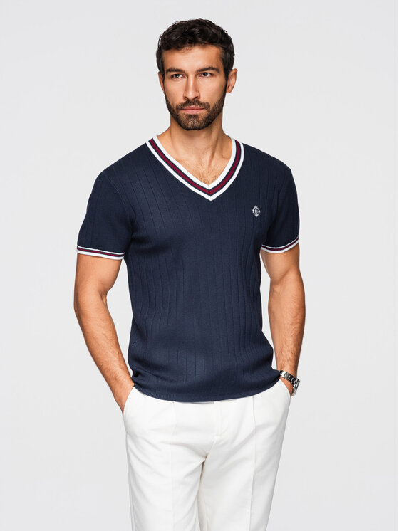 Ombre Ombre T-Shirt OM-TSCT-0266 Granatowy Regular Fit