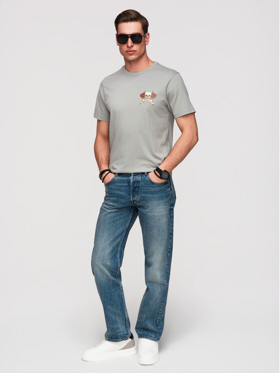 Ombre Ombre T-Shirt OM-TSPT-0257 Szary Regular Fit