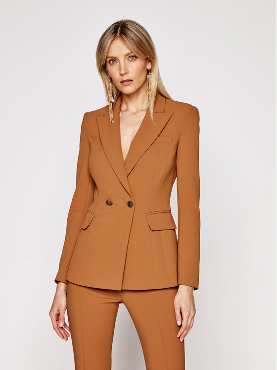 Elisabetta Franchi Elisabetta Franchi Set de sacou și pantaloni din material textil TP-001-06E2-V629 Maro Slim Fit