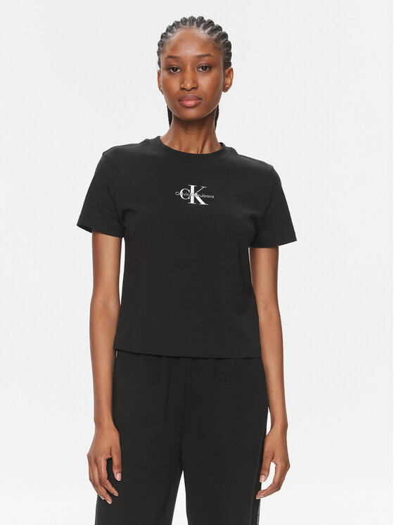 Calvin Klein Jeans Calvin Klein Jeans Tricou Monologo Baby Tee J20J223113 Negru Slim Fit