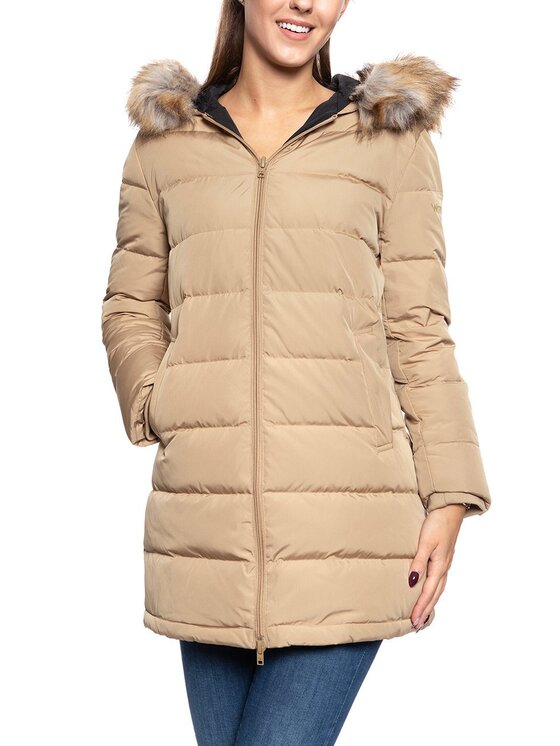 Wrangler Wrangler Kurtka damska LONG PUFFER Beżowy Regular Fit