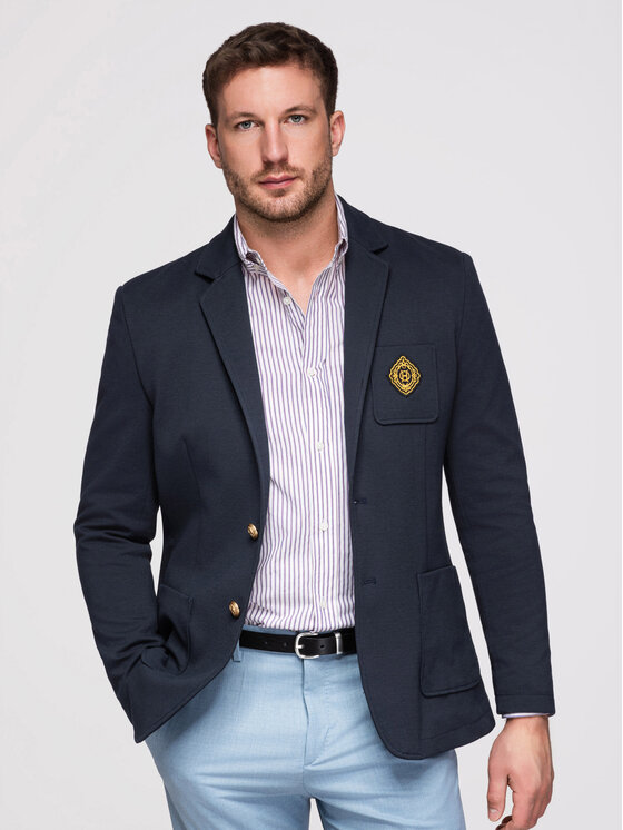 Ombre Ombre Marynarka OM-BLZB-0166 Granatowy Slim Fit