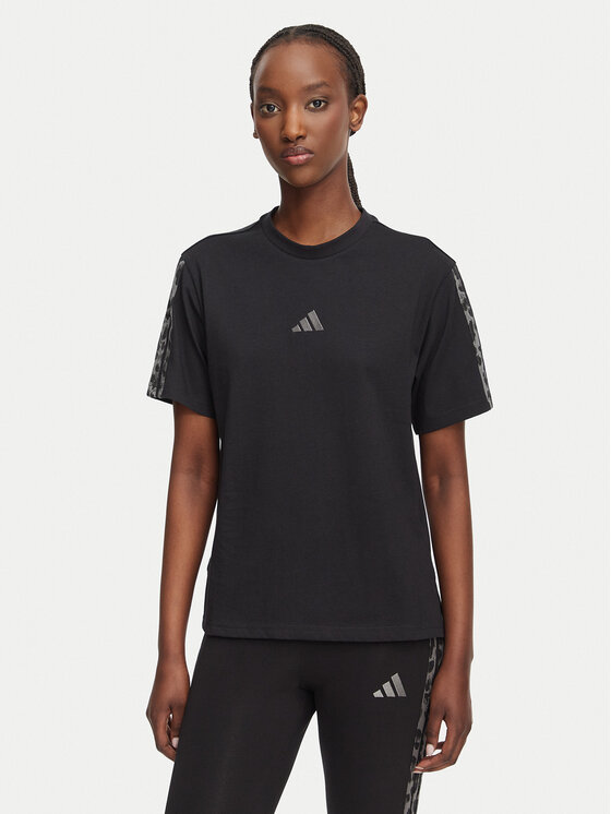 adidas Tricou Seasonal Essentials Animal Print 3-Stripes KH1550 Negru Regular Fit