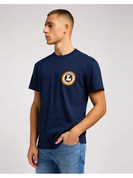 Lee Lee T-Shirt Varsity Tee Niebieski Relaxed Fit