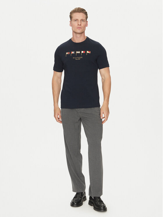Tommy Hilfiger Tommy Hilfiger T-Shirt Multi Flags MW0MW38616 Granatowy Regular Fit