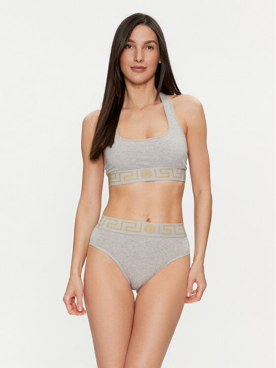 Versace Versace Klasične spodnje hlačke z visokim pasom Greca Border AUD01050 Siva
