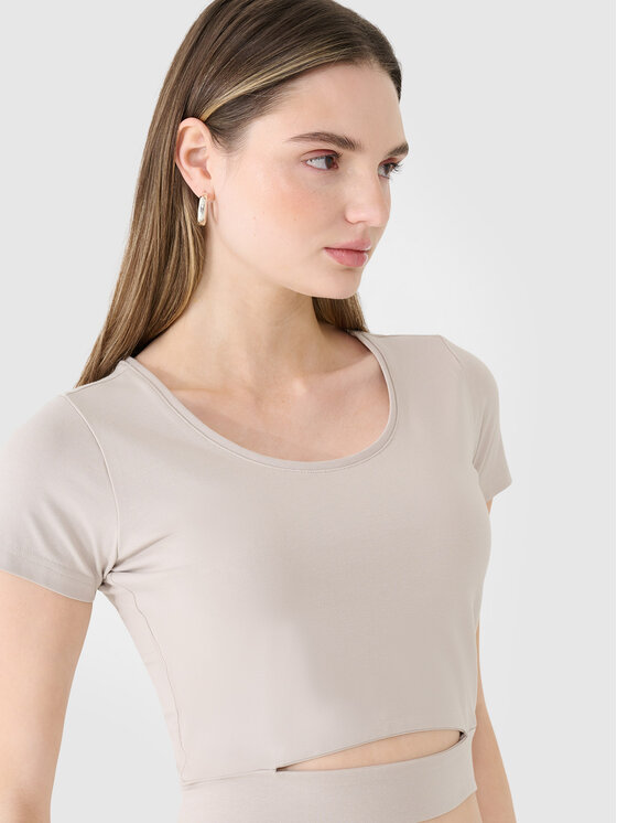 4F 4F T-Shirt SS MIDSHOP TEXTILE Beżowy Slim Fit