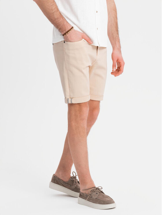 Ombre Ombre Szorty jeansowe OM-SRDS-0162 Beżowy Regular Fit