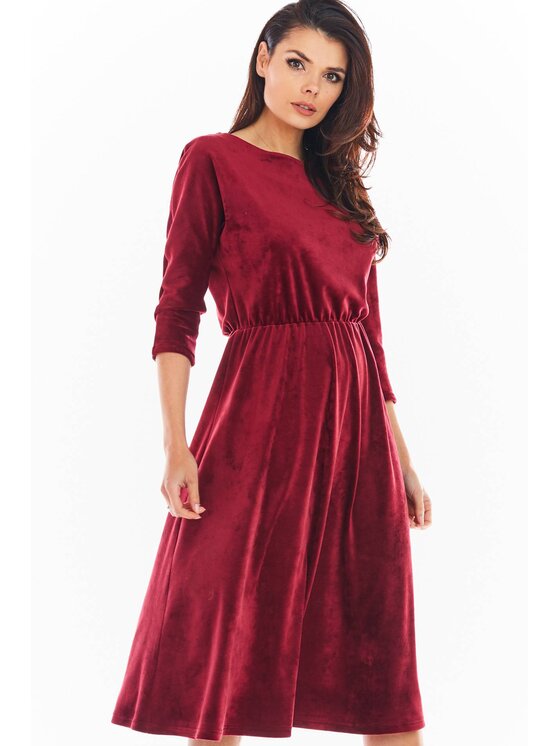 Awama Awama Sukienka dzianinowa A407 Bordowy Basic Fit