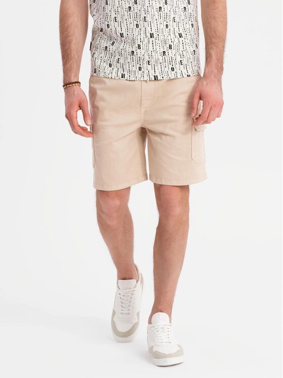 Ombre Ombre Szorty materiałowe OM-SRCG-0190 Beżowy Regular Fit