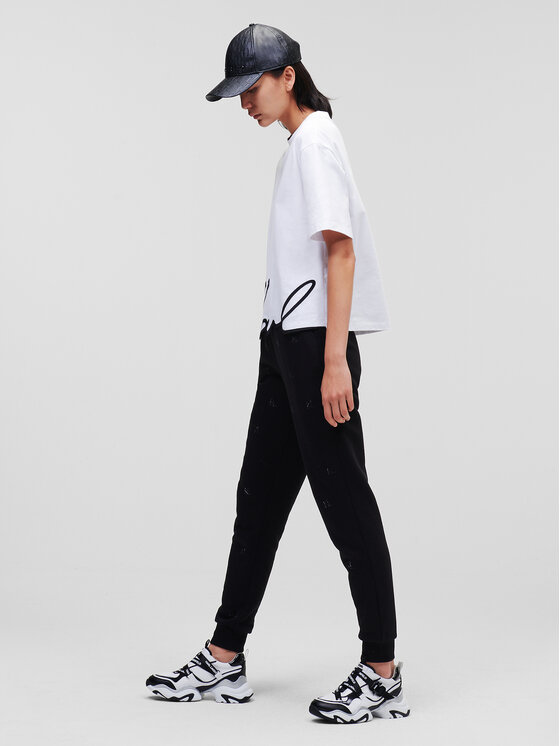 KARL LAGERFELD KARL LAGERFELD Marškinėliai Signature Hem 226W1703 Balta Relaxed Fit