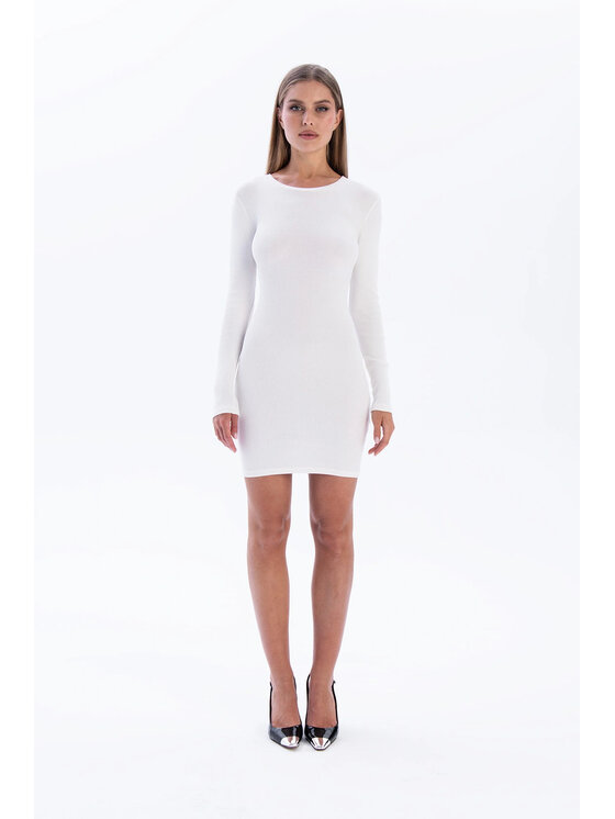 Nudyess Nudyess Úpletové šaty Eos Mini z prążka Écru Fitted Fit