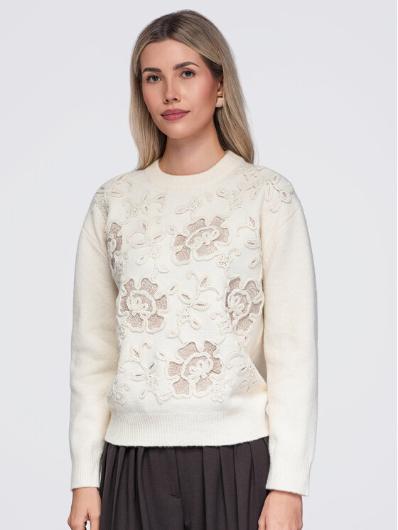 Ombre Ombre Sweter OW-SW-E0036 Kremowy Regular Fit
