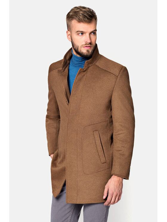 Lancerto Męski Płaszcz wełniany, rozmiar 182/112, Brązowy, Camilo KU998217000001