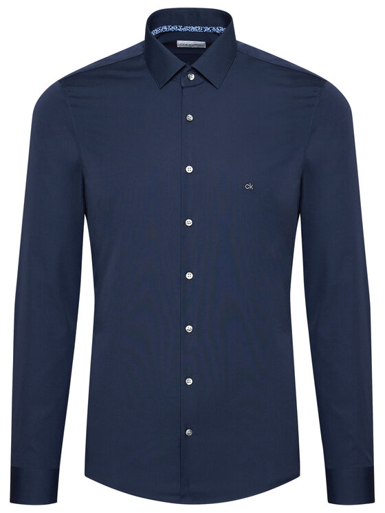 Calvin Klein Calvin Klein Риза Contrast Flower K10K106782 Тъмносин Slim Fit