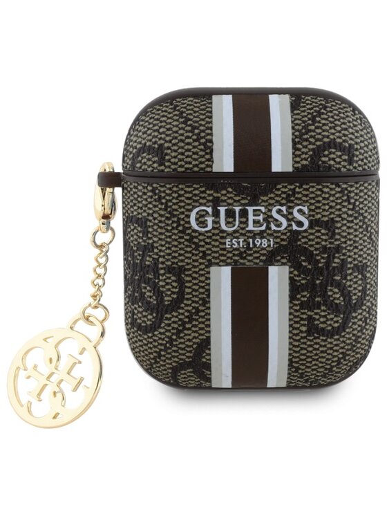Guess Guess Etui na słuchawki AirPods 1/2 - 4G Printed Stripes Charm Brązowy
