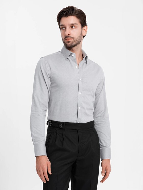 Ombre Ombre Košile OM-SHCS-0175 Šedá Slim Fit
