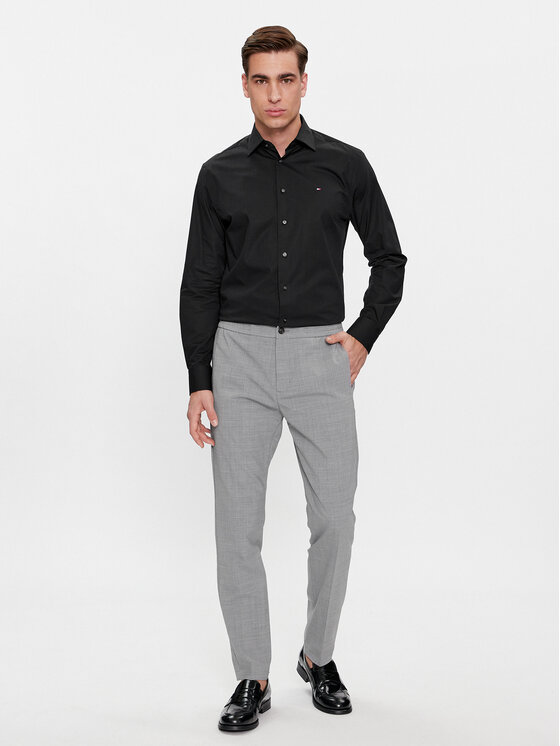 Tommy Hilfiger Tommy Hilfiger Kalhoty z materiálu Dc Chelsea Po Travel Wool MW0MW33930 Šedá Regular Fit