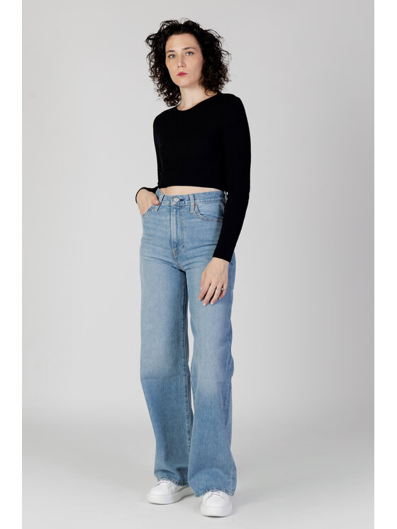 ONLY ONLY Sweter ONLAMOUR LS CROPPED DETAIL ONECK KNT Czarny Cropp Fit
