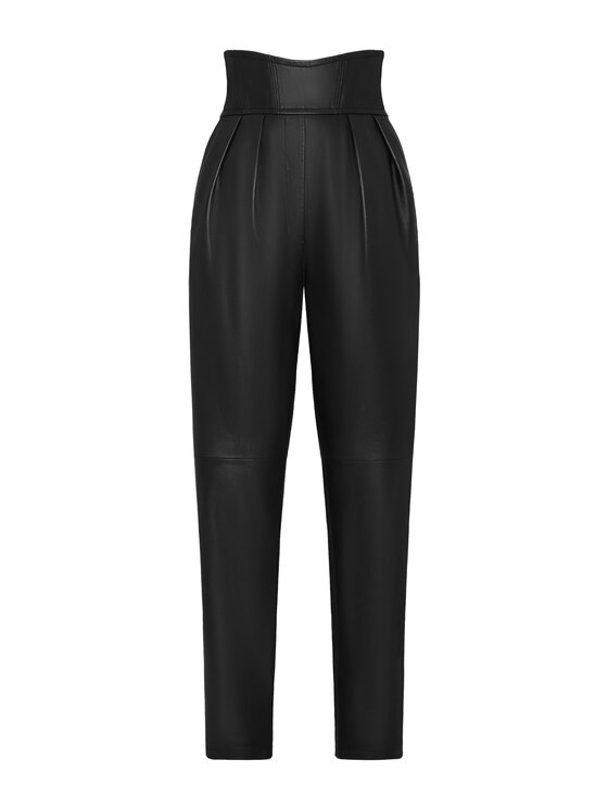PHILIPP PLEIN PHILIPP PLEIN Kožené kalhoty 5463 Černá Long Fit