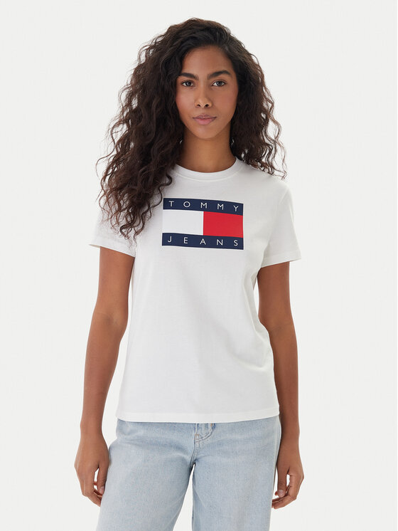 Tommy Jeans Tommy Jeans T-krekls Flag DW0DW22562 Écru Regular Fit