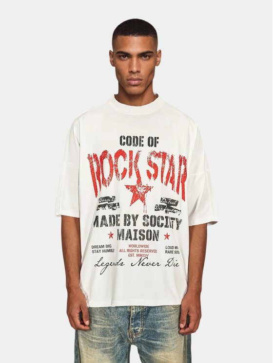 MADE BY SOCIETY MADE BY SOCIETY T-Shirt Rock Star - T17484 Biały Basic Fit