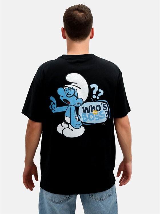 Smerfy Smerfy T-Shirt Koszulka Z Krótkim Rękawem Oversize Męska Czarna Smerfy Ważniak Boss L Biały Oversize