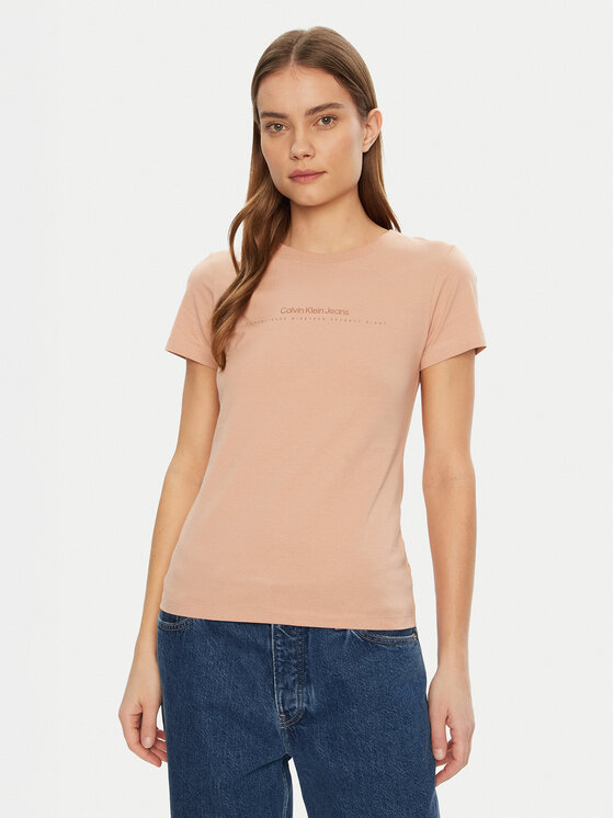 Calvin Klein Jeans Tricou Institutional Graphic J20J224990 Portocaliu Slim Fit