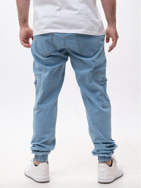 Jigga Wear Jigga Wear Jeansy Spodnie Jeansowe Jogger Bojówki Męskie Jasne Niebieskie Jigga Wear Stripe Zip Cargo L Niebieski Regular Fit