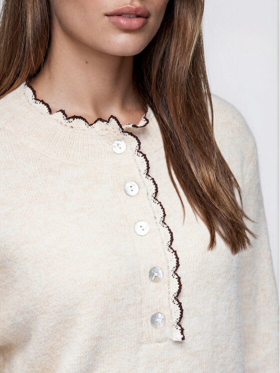 Ombre Ombre Sweter OW-SW-E0042 Beżowy Regular Fit