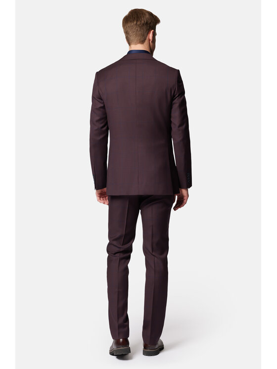 Lancerto Lancerto Garnitur Garnitur Bordowy w Kratę Wełniany Annapolis GA073124000024 Bordowy Slim Fit