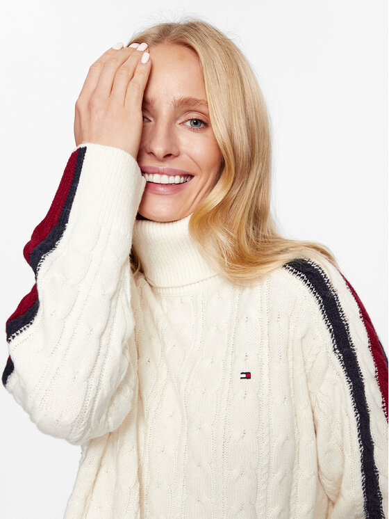 Tommy Hilfiger Tommy Hilfiger Bluză cu gât WW0WW40831 Écru Regular Fit
