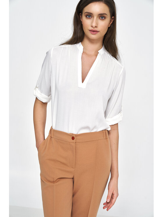 NIFE NIFE Bluzka z podwijanym rękawem Écru Classic Fit