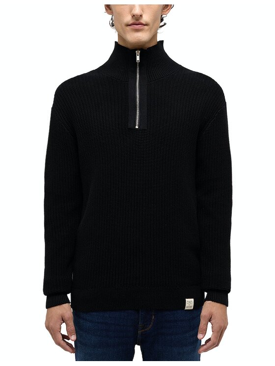 Mustang Mustang Sweter Style Emil T Ziptroyer Czarny Regular Fit