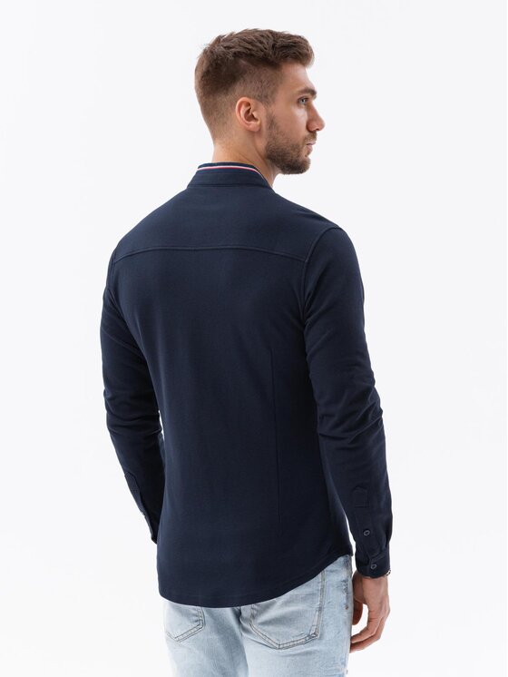 Ombre Ombre Koszula OM-SHCS-0178 Granatowy Slim Fit