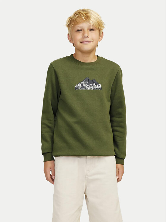 Jack&Jones Junior Džemperis ar kapuci Mountain Logo 12263372 Zaļš Relaxed Fit