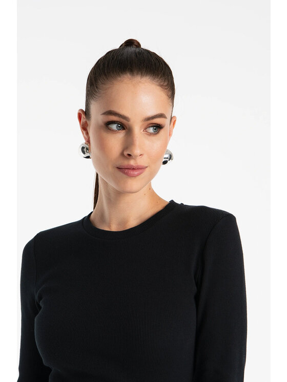Nudyess Nudyess Sukienka dzianinowa Eos midi z prążka Czarny Fitted Fit