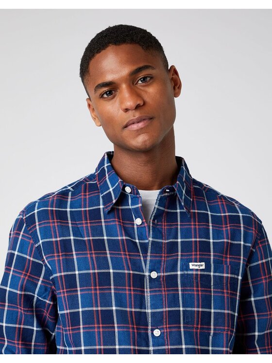Wrangler Wrangler Koszula LS 1PKT SHIRT Niebieski Regular Fit