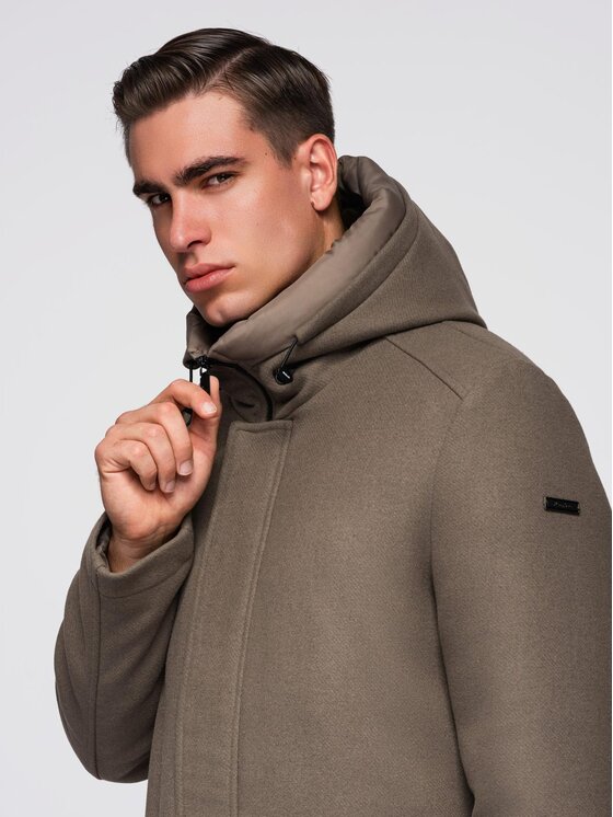 Ombre Ombre Płaszcz zimowy OM-COWC-0132 Brązowy Regular Fit