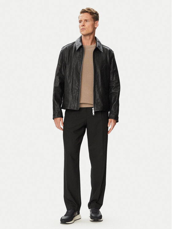HUGO HUGO Кожено яке Liro 50568644 Черен Regular Fit