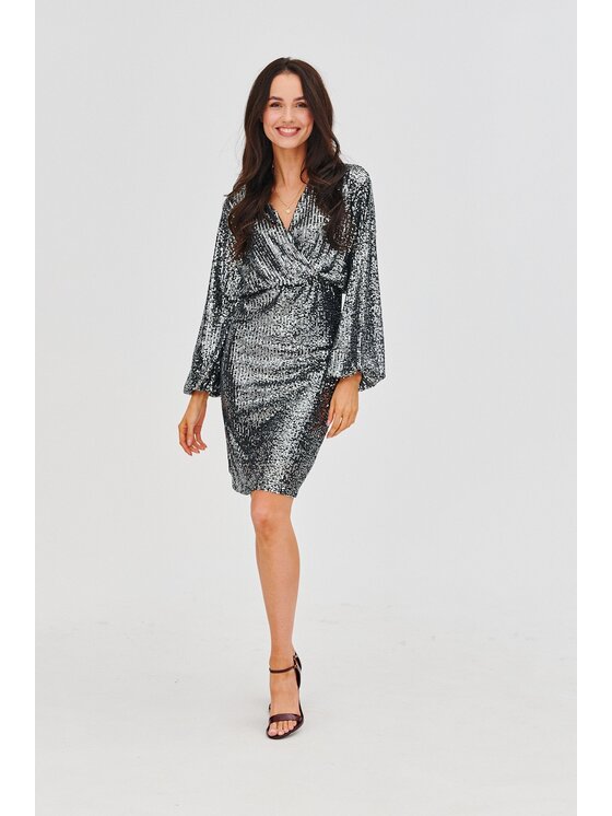 NAOKO NAOKO Sukienka wieczorowa Rock the Night Srebrny Regular Fit