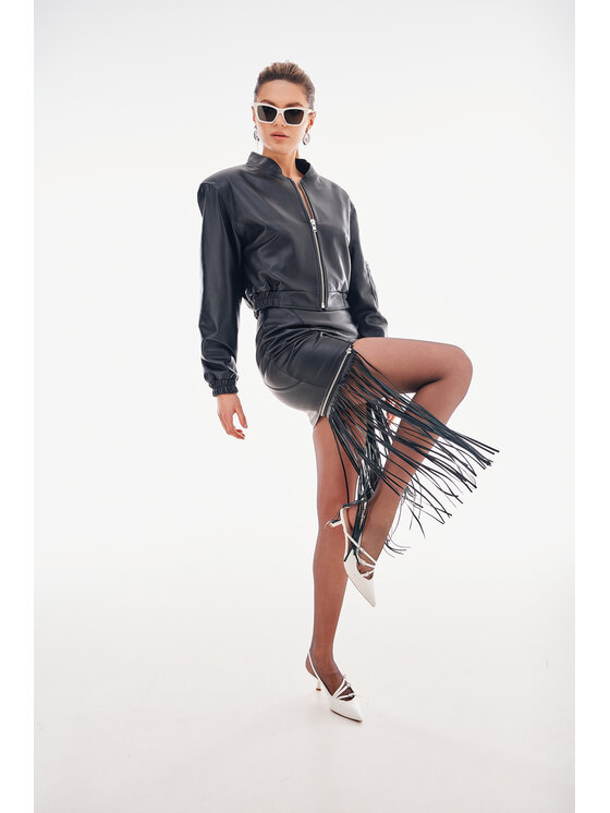 Mimika Mimika Kurtka skórzana Rumor bomber n^1 Czarny Oversize