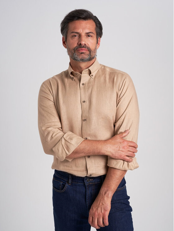 Willsoor Willsoor Koszula 43072sl Beżowy Slim Fit
