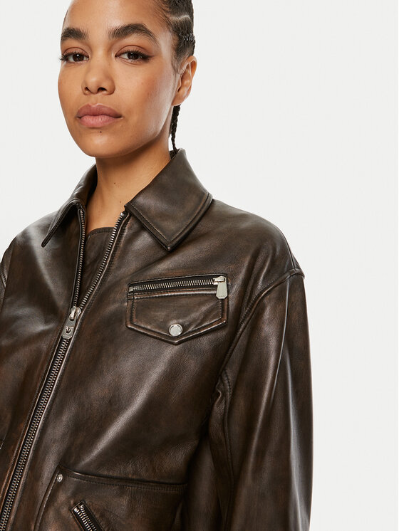 PINKO Pinko Lederjacke Grotta 104048 A23U Braun Regular Fit