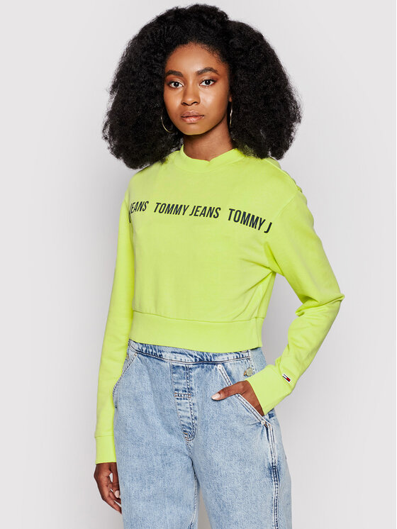 Tommy Jeans Felpa Cropped Tape Crew DW0DW09793 Verde Regular Fit • Modivo.it