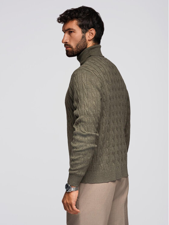 Ombre Ombre Sweter OM-SWTN-0157 Zielony Regular Fit
