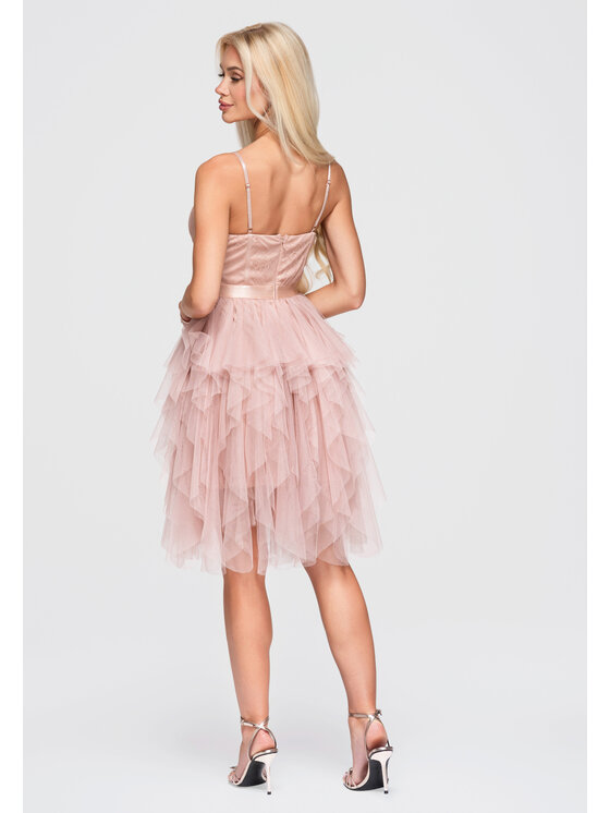 Ombre Ombre Sukienka wieczorowa LA-OM-DLR398 Beżowy Slim Fit