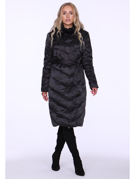Perso Perso Zimní kabát wiązany puchowy Černá Slim Fit