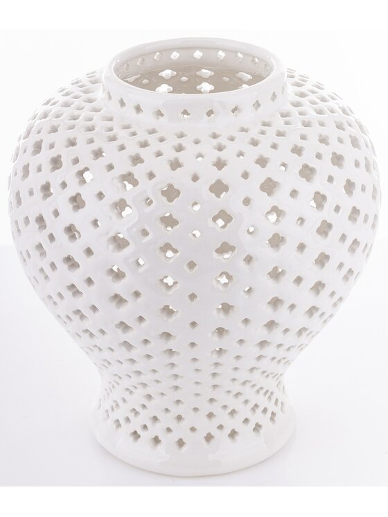 MIAhome MIAhome Pojemnik Amfora biała z pokrywą 37x23 cm ażurowa SANGO - II Biały
